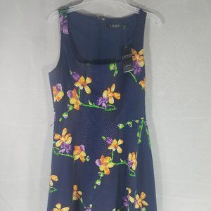 RALPH LAUREN FLORAL DRESS BLUE MULTICOLOR - SIZE 8 - MSRP $265 - NWT